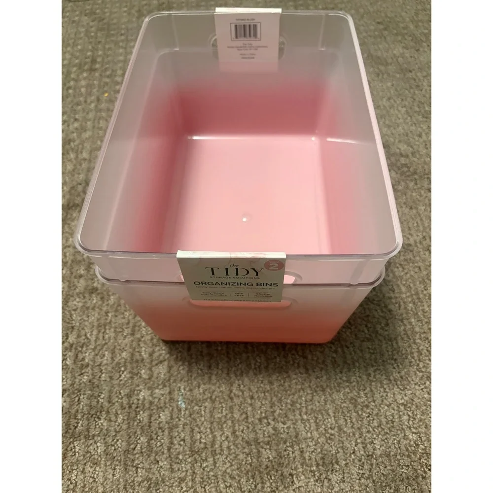 Pink Ombre Frosted Plastic Storage Bins with Handles Set of 2 Laundry Organizers